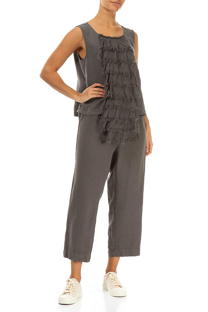 Ruffled Fringed Truffle Linen Blouse 4