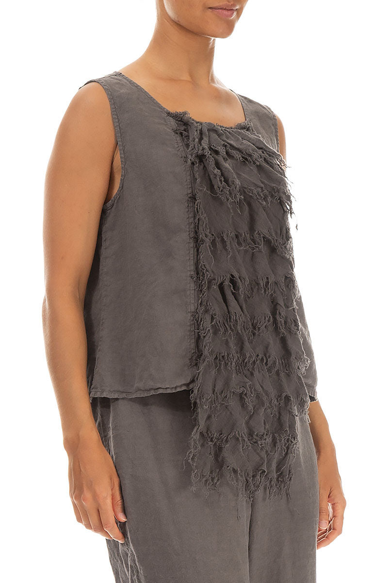 Ruffled Fringed Truffle Linen Blouse 3