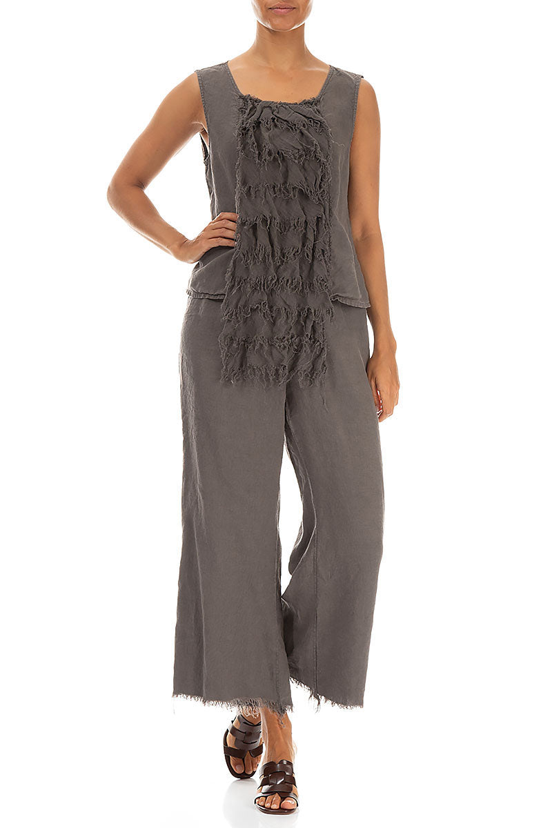 Ruffled Fringed Truffle Linen Blouse 5