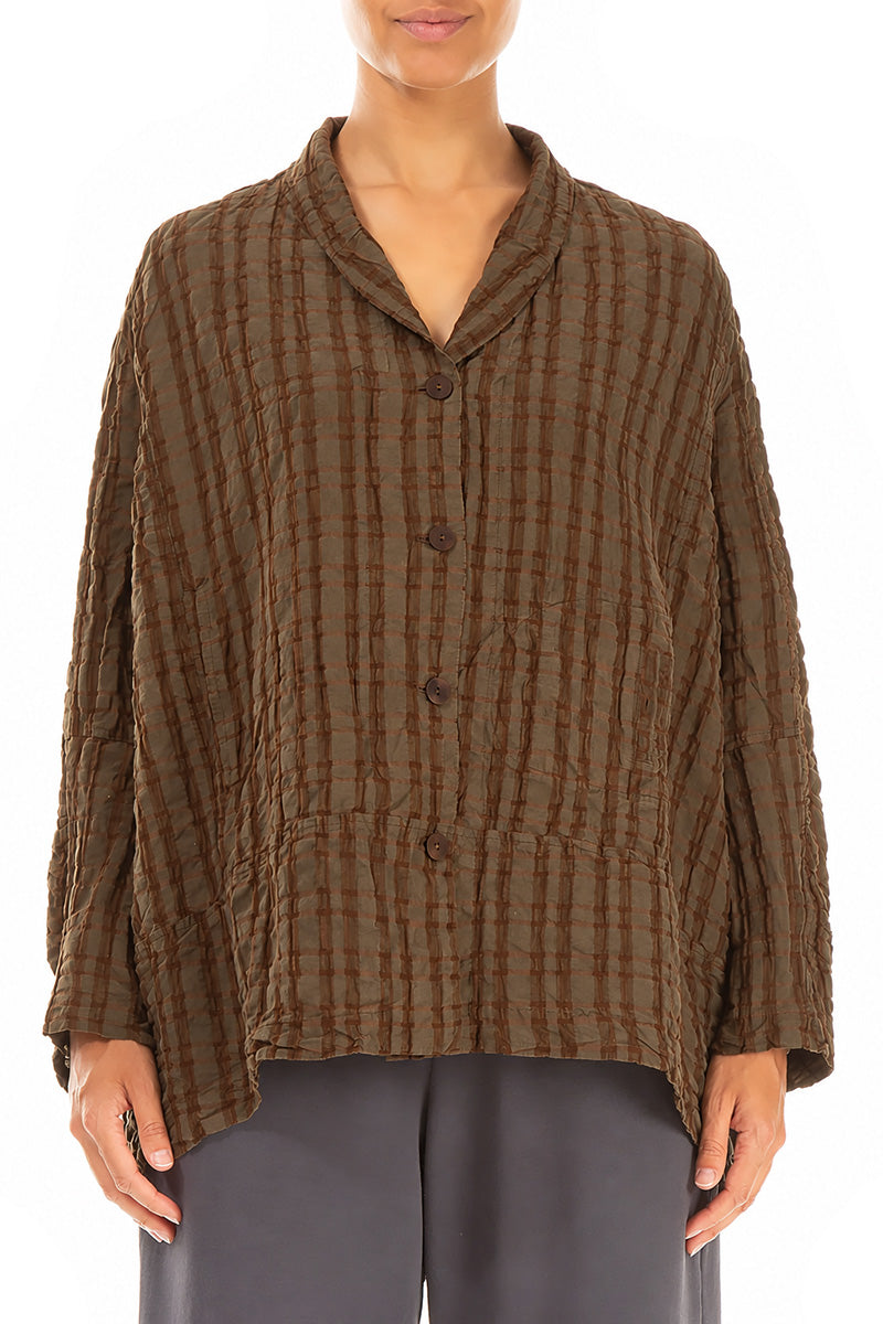 Aged Copper Checkered Linen Cotton Jacket 1