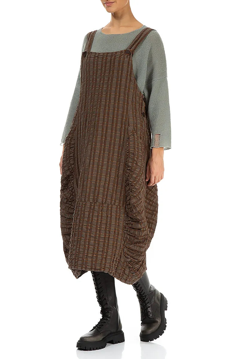 Trägerkleid aus Leinen-Baumwolle mit Karomuster in Altkupfer