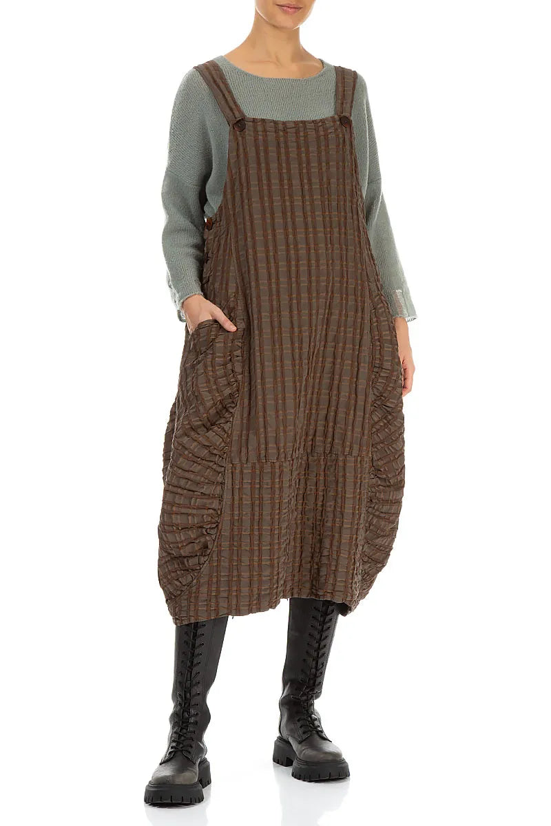 Trägerkleid aus Leinen-Baumwolle mit Karomuster in Altkupfer