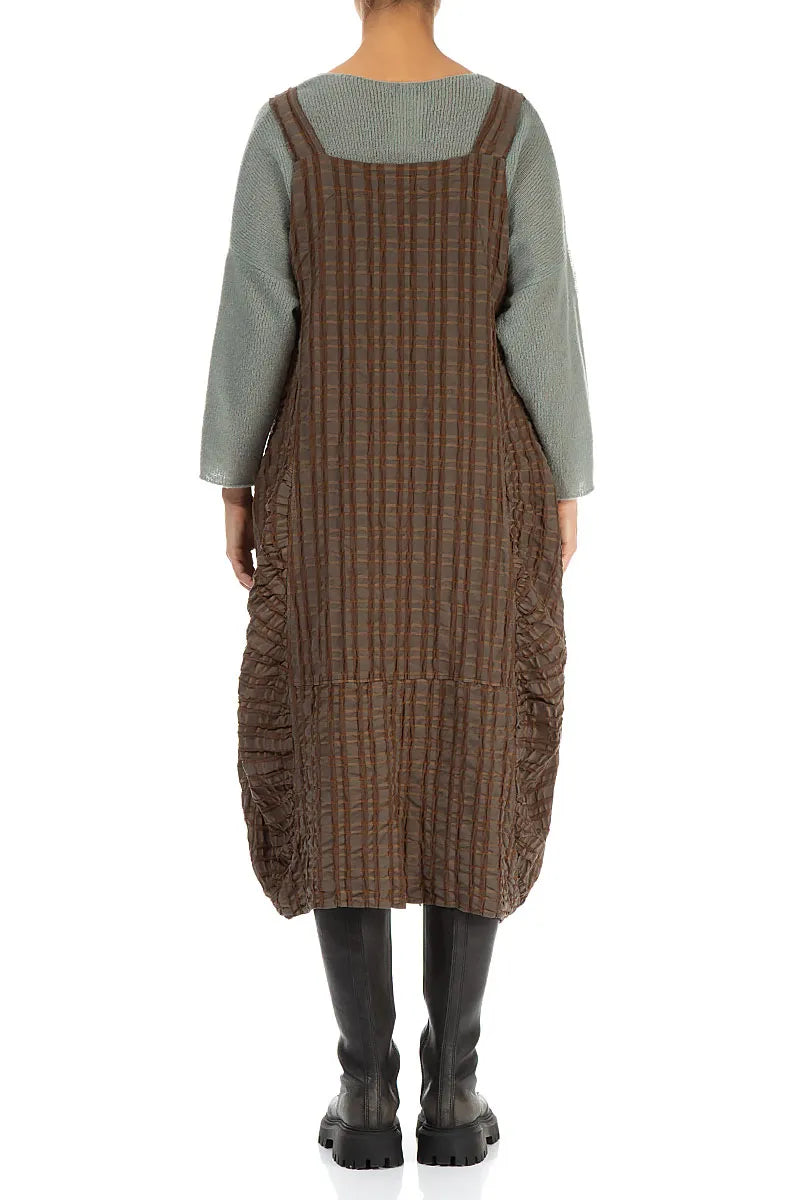 Trägerkleid aus Leinen-Baumwolle mit Karomuster in Altkupfer