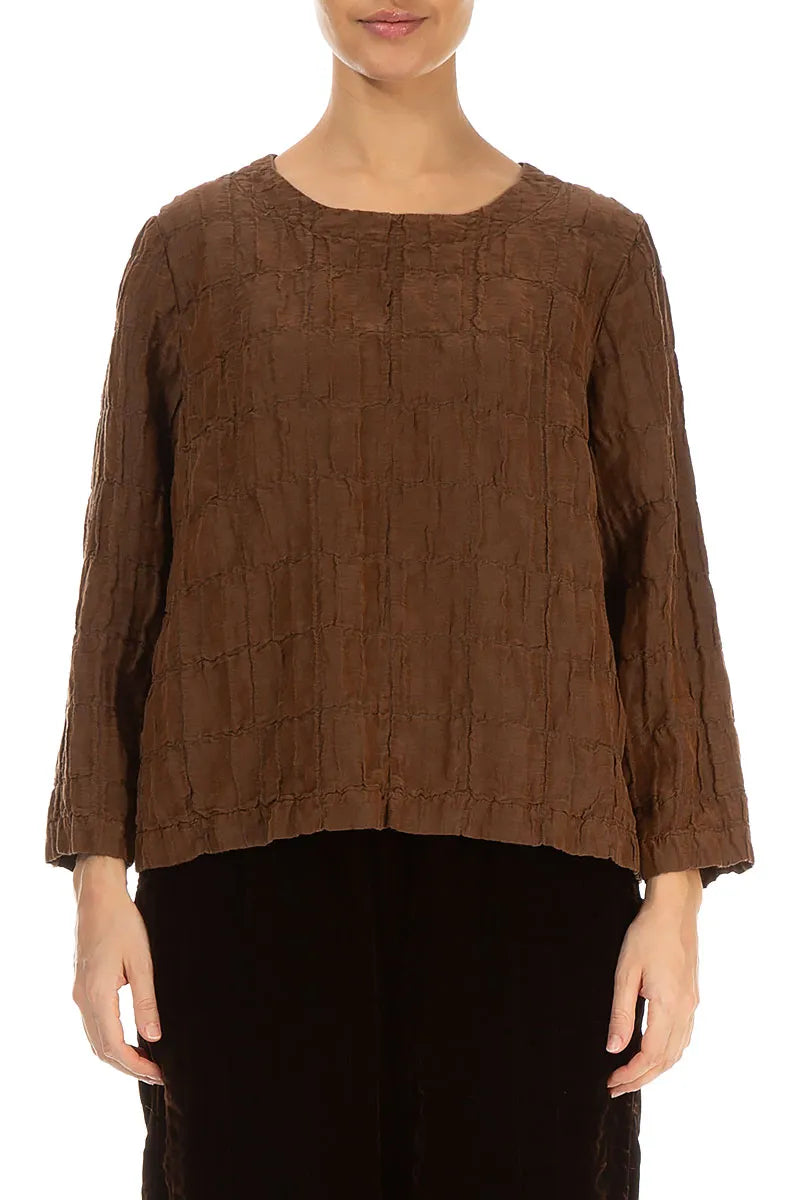Aged Copper Pleated Silk Linen Blouse 1