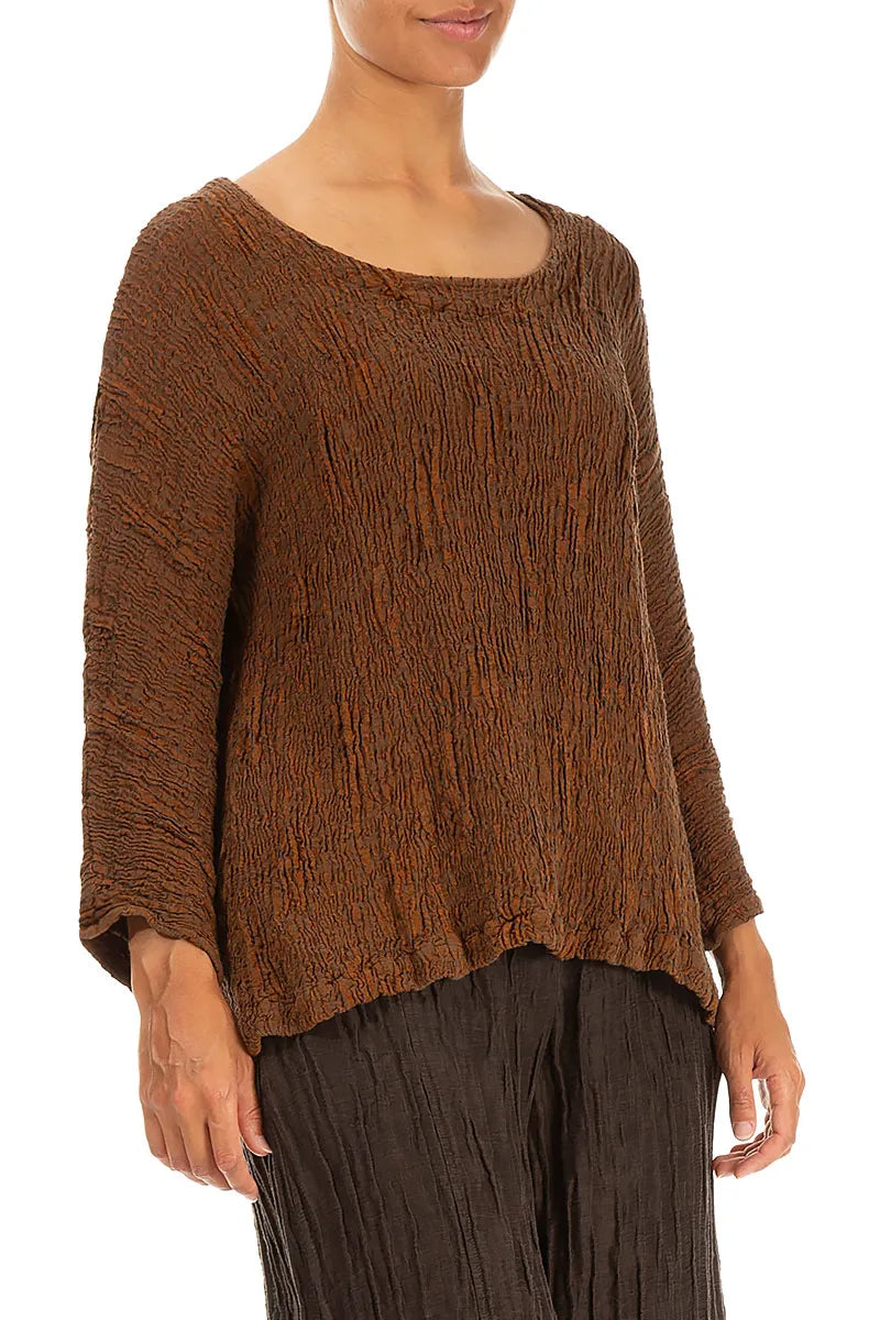 Aged Copper Textured Silk Linen Blouse