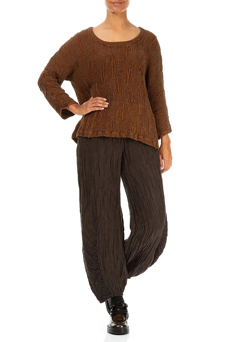 Aged Copper Textured Silk Linen Blouse