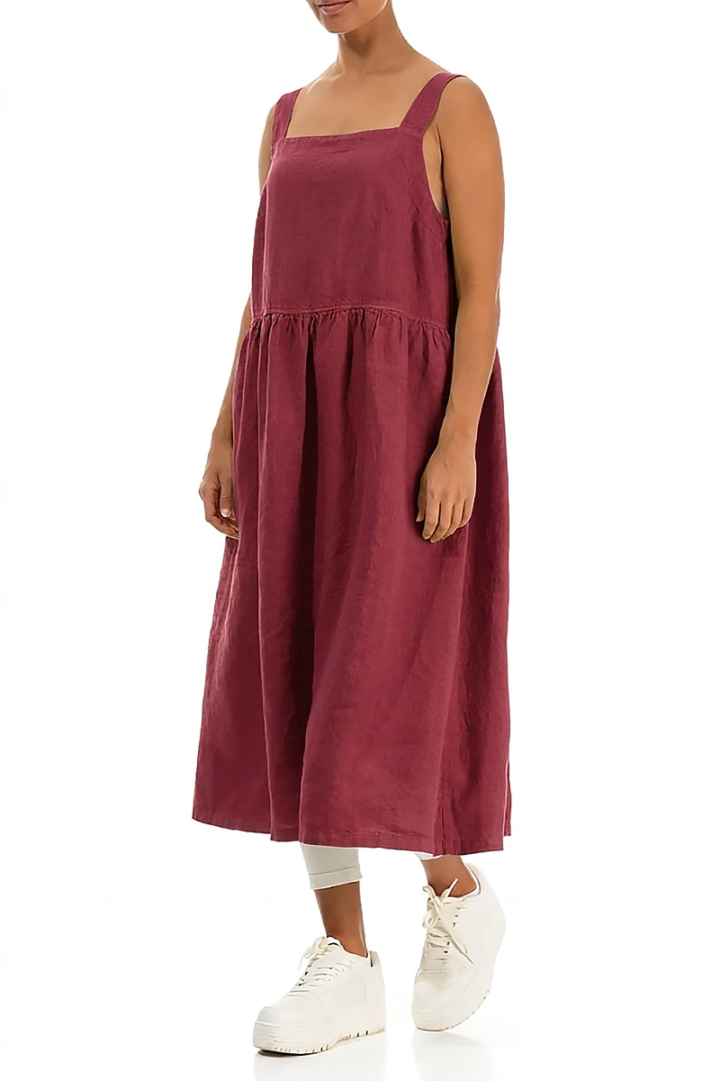 Robe tablier en lin rouge rubis antique