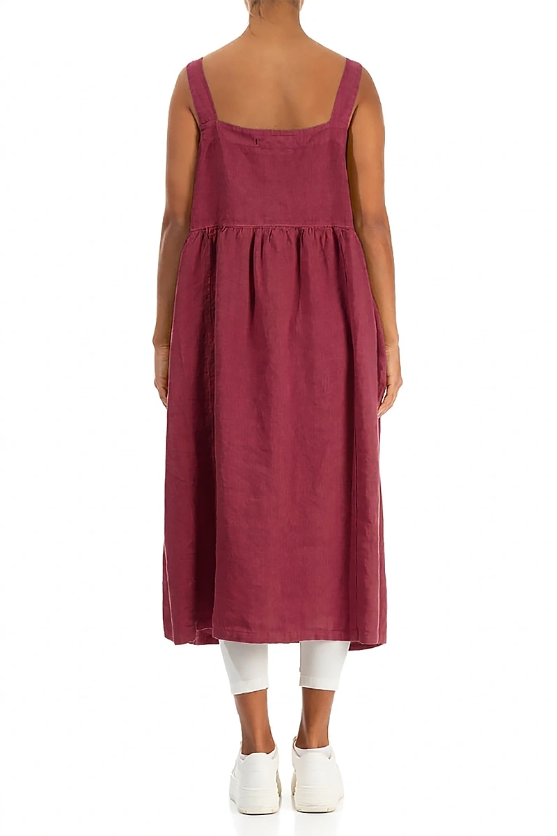 Robe tablier en lin rouge rubis antique