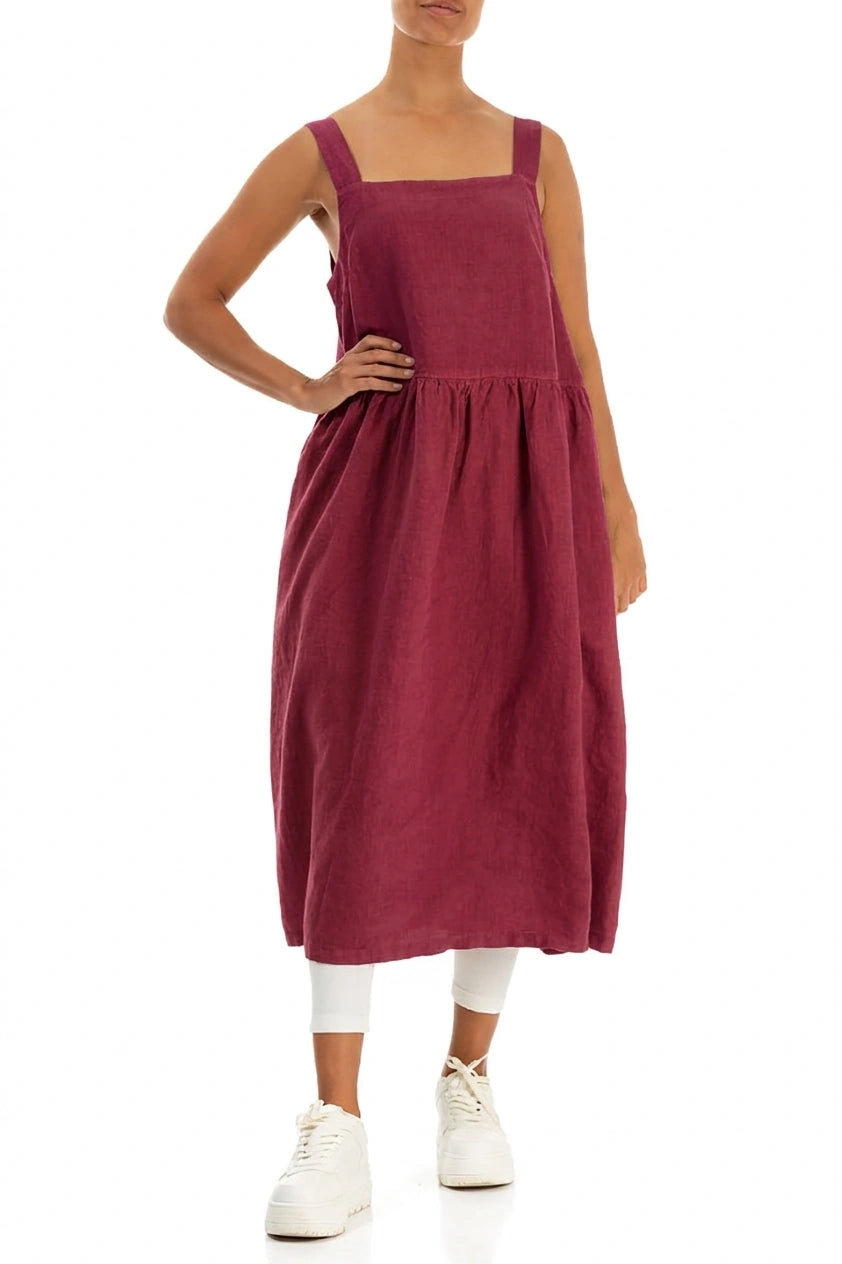 Robe tablier en lin rouge rubis antique