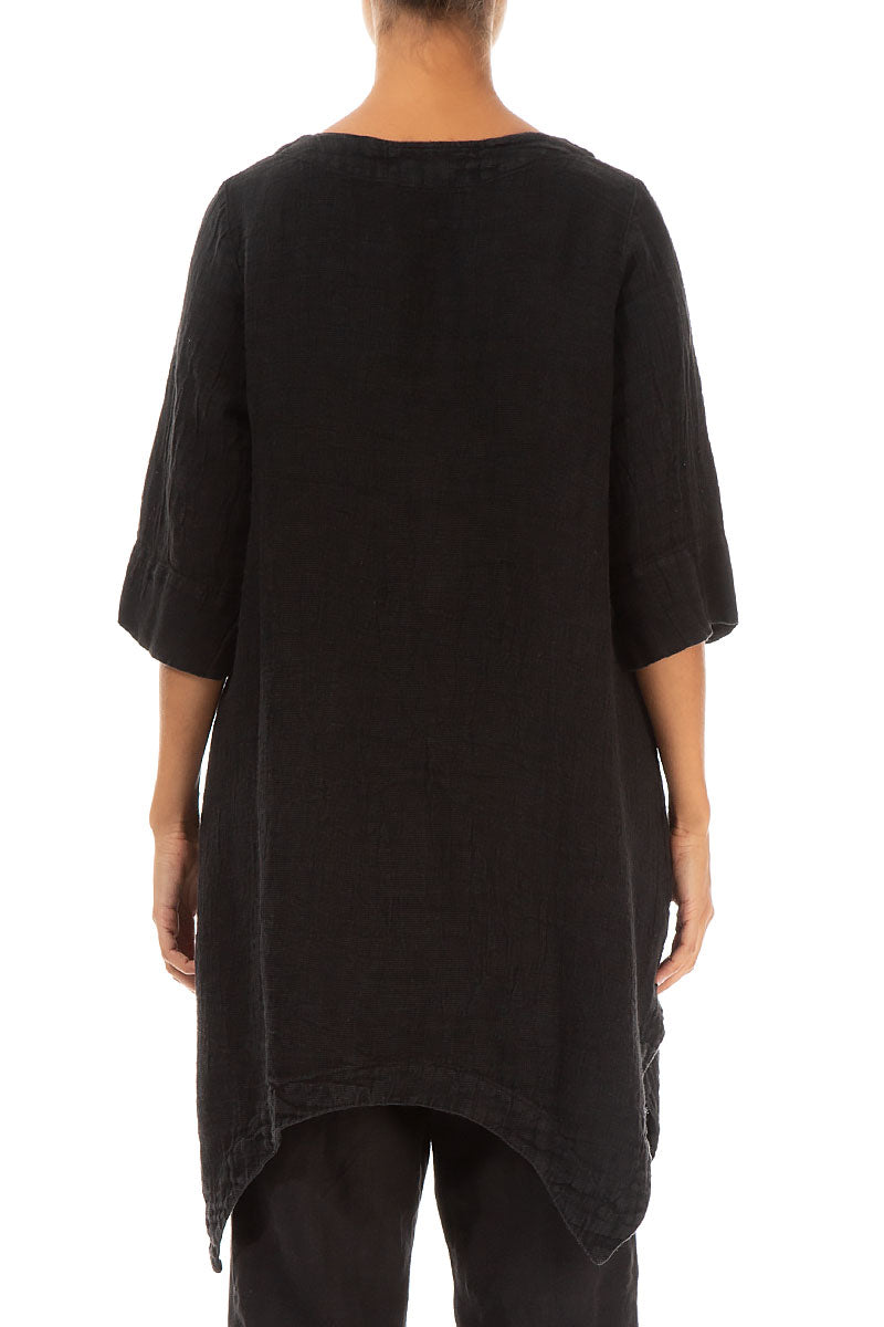 Asymmetric Black Linen Tunic 2