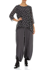 Asymmetric Black Silver Dotty Silk Blouse 4