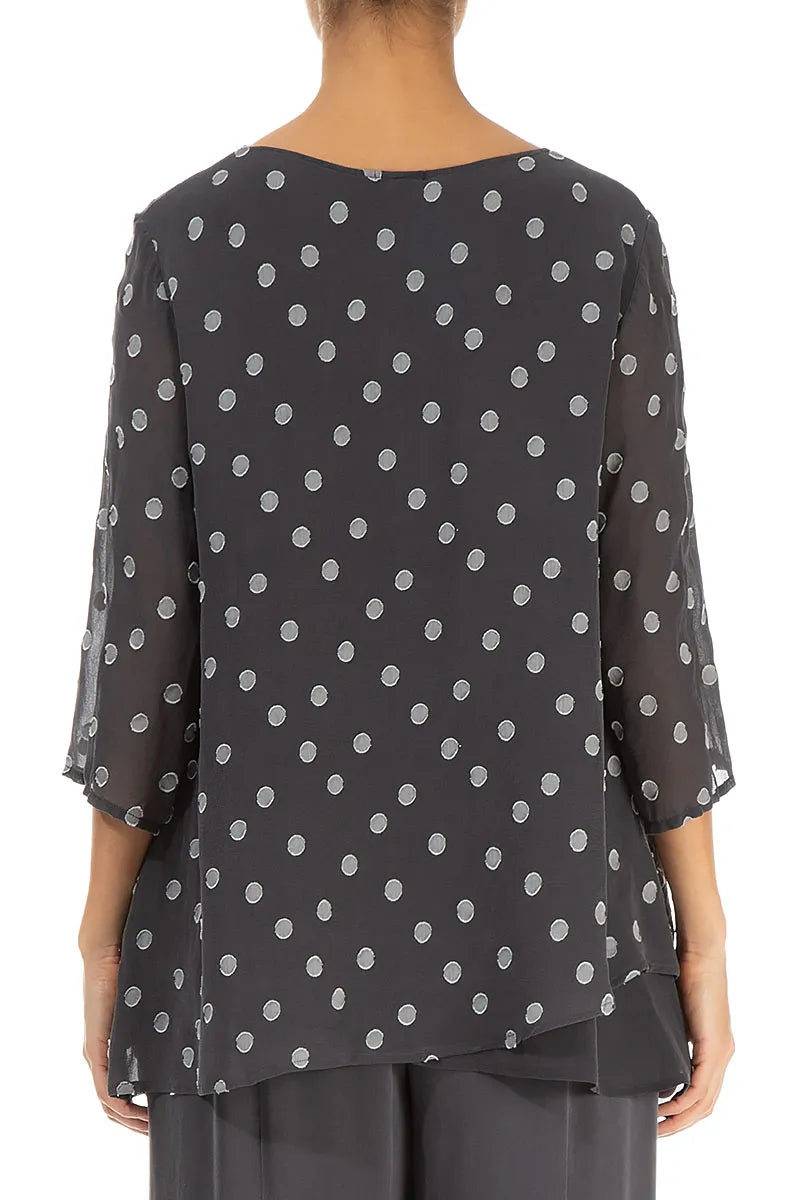 Asymmetric Black Silver Dotty Silk Blouse 2