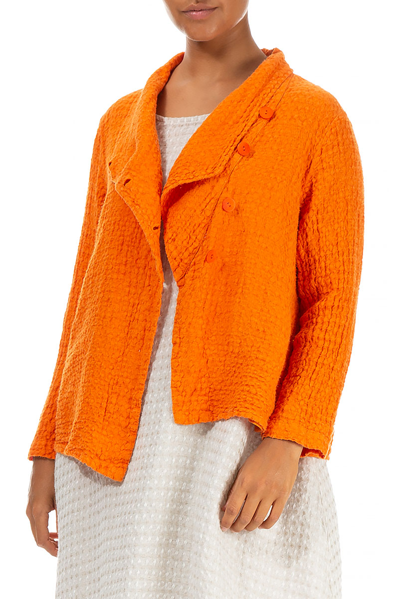 Asymmetric Closure Neon Orange Linen Jacket 3
