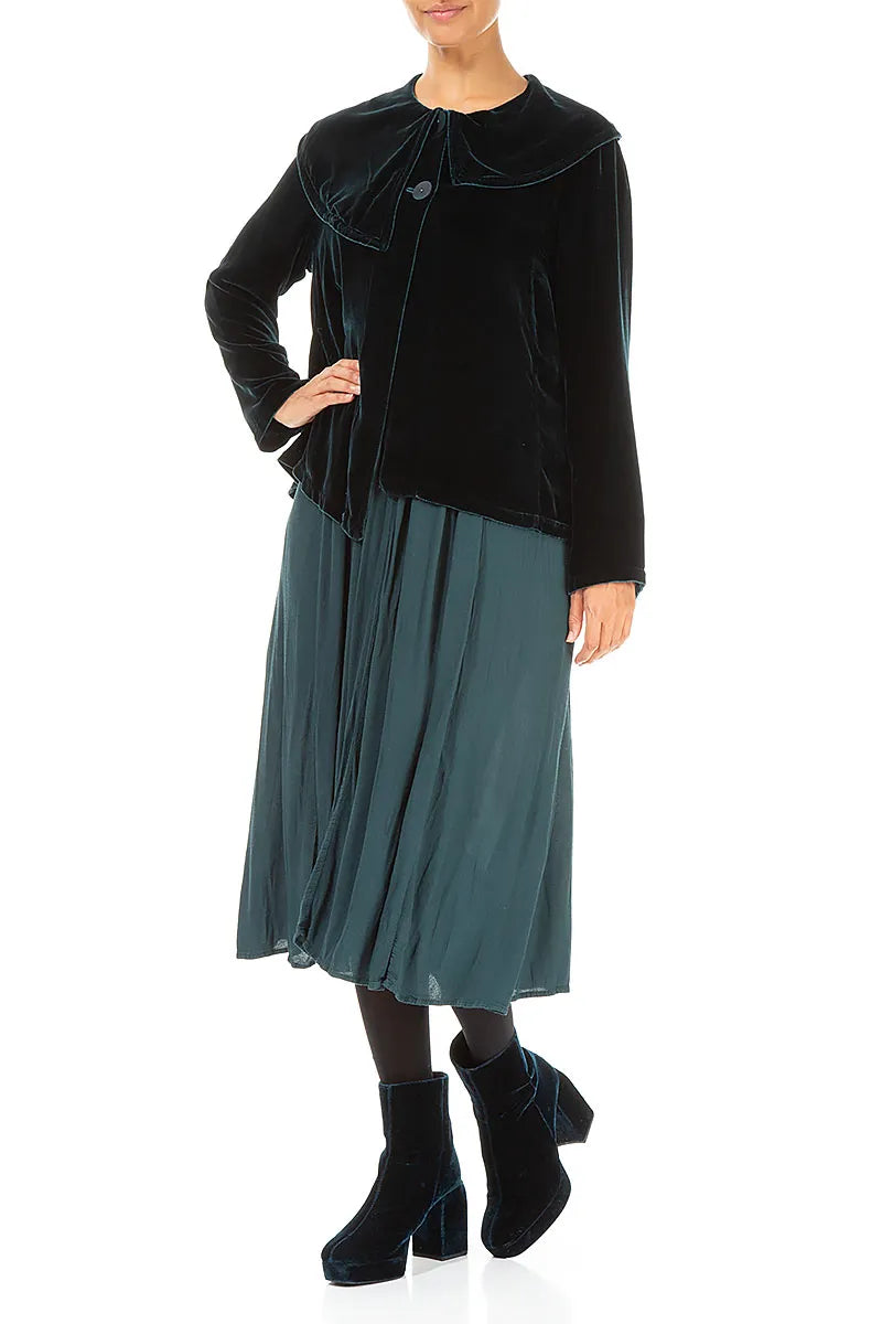 Asymmetric Collar Peacock Silk Velvet Jacket