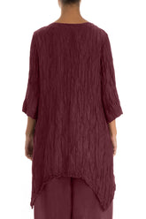 Asymmetric Crinkled Merlot Silk Linen Tunic 2