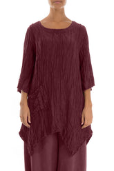 Asymmetric Crinkled Merlot Silk Linen Tunic 1