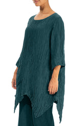 Asymmetric Crinkled Peacock Silk Linen Tunic 3