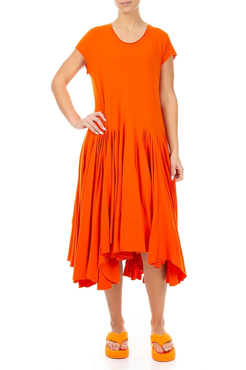 Asymmetric Flame Orange Cotton Dress 4
