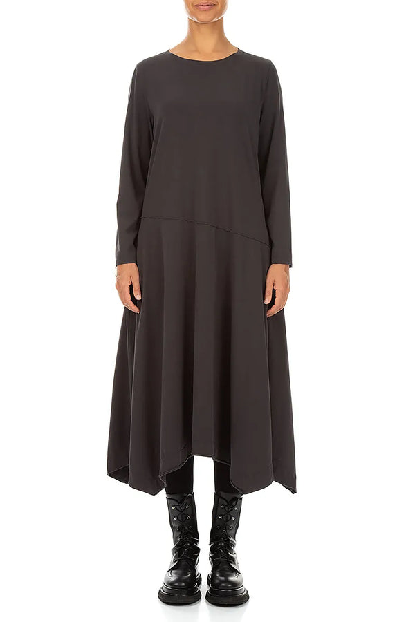 Asymmetric Flared Charcoal Cotton Dress 1