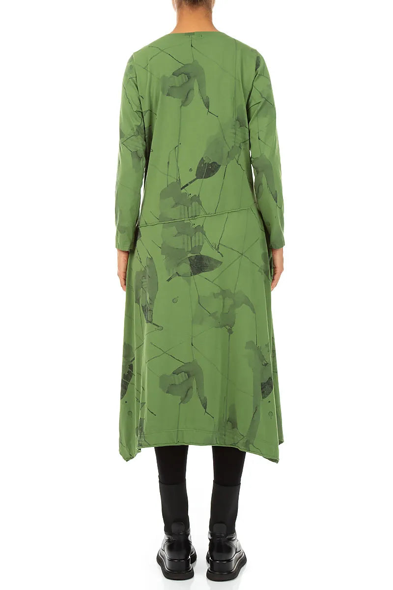 Asymmetric Flared Shamrock Green Mirage Cotton Dress 2