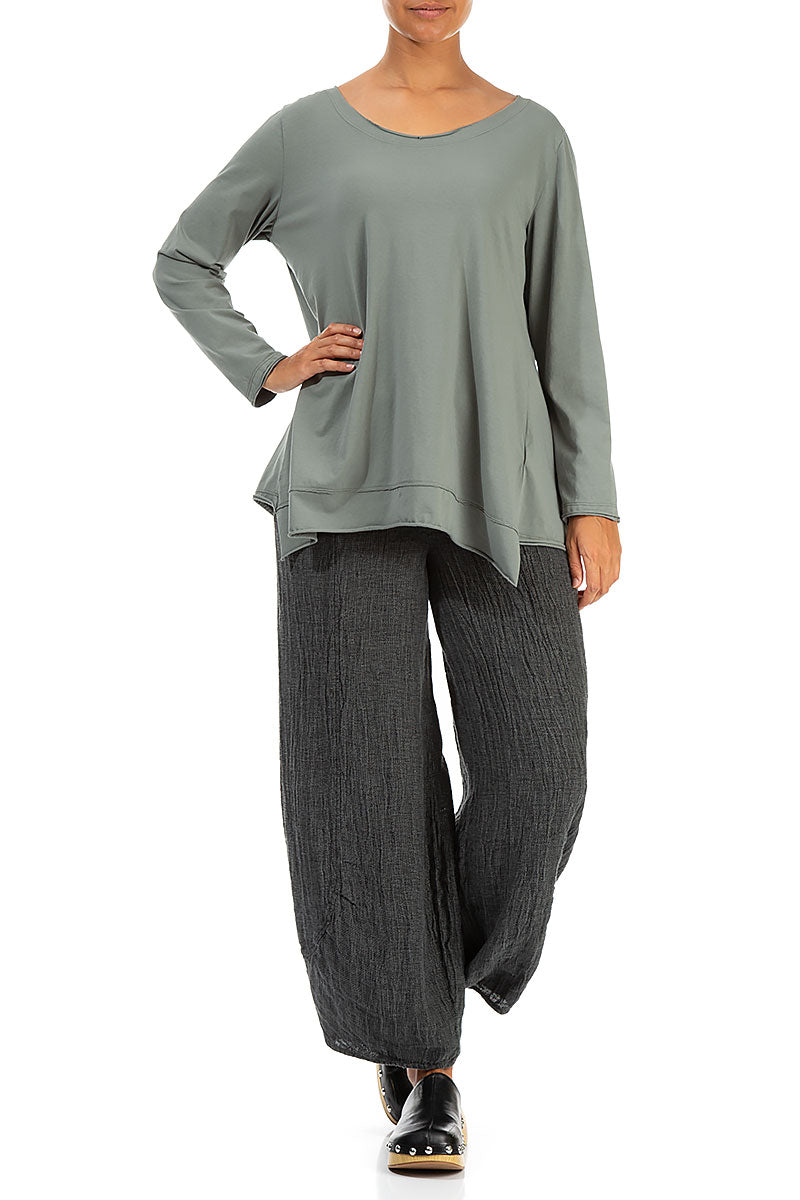 Asymmetric Hem Sage Cotton Blouse 4