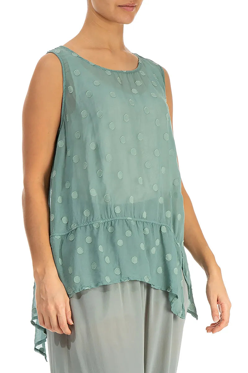 Asymmetric Pistachio Dotty Silk Top 3