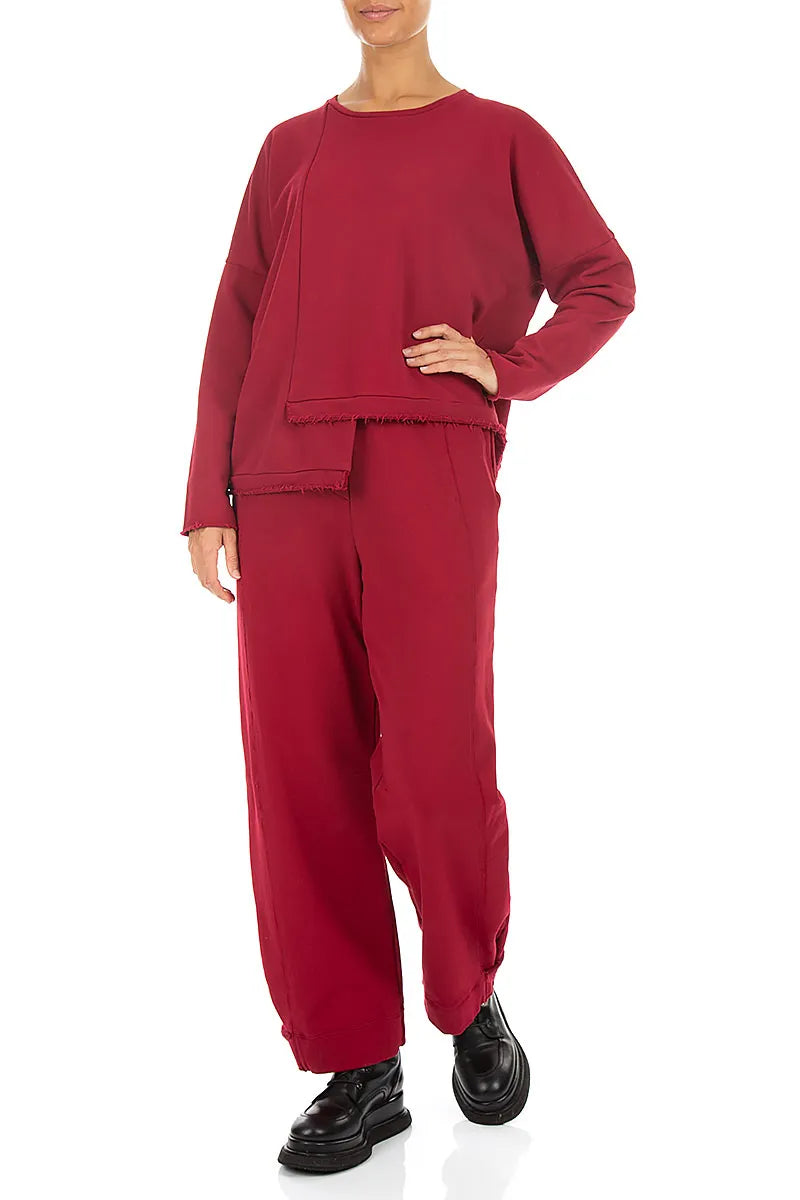 Asymmetric Ruby French Terry Cotton Blouse