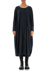 Asymmetric Seams Midnight Blue Cotton Dress 1