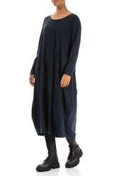 Asymmetric Seams Midnight Blue Cotton Dress 3