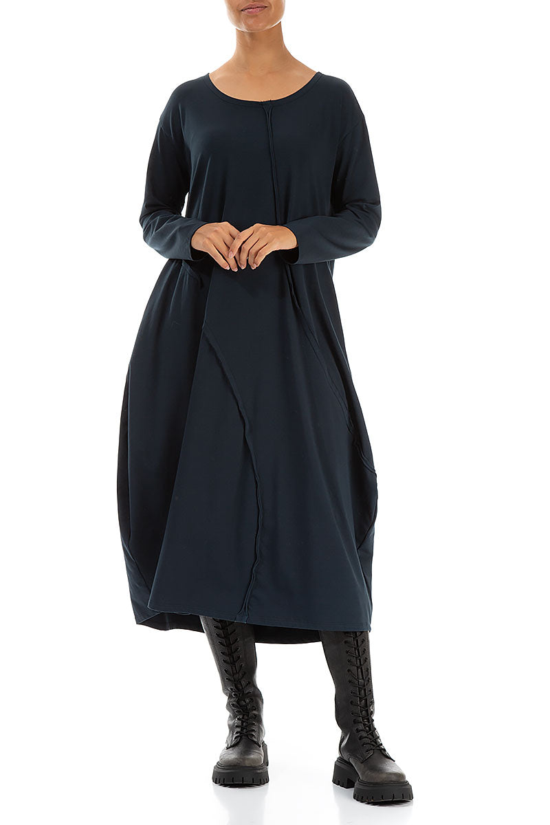 Asymmetric Seams Midnight Blue Cotton Dress 4
