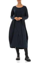 Asymmetric Seams Midnight Blue Cotton Dress 4