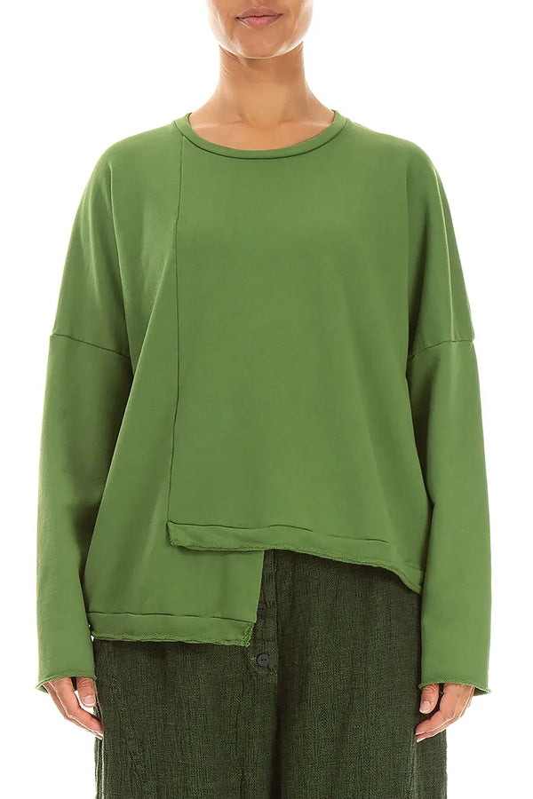Asymmetrische Kleeblattgrüne Bluse aus French-Terry-Baumwolle
