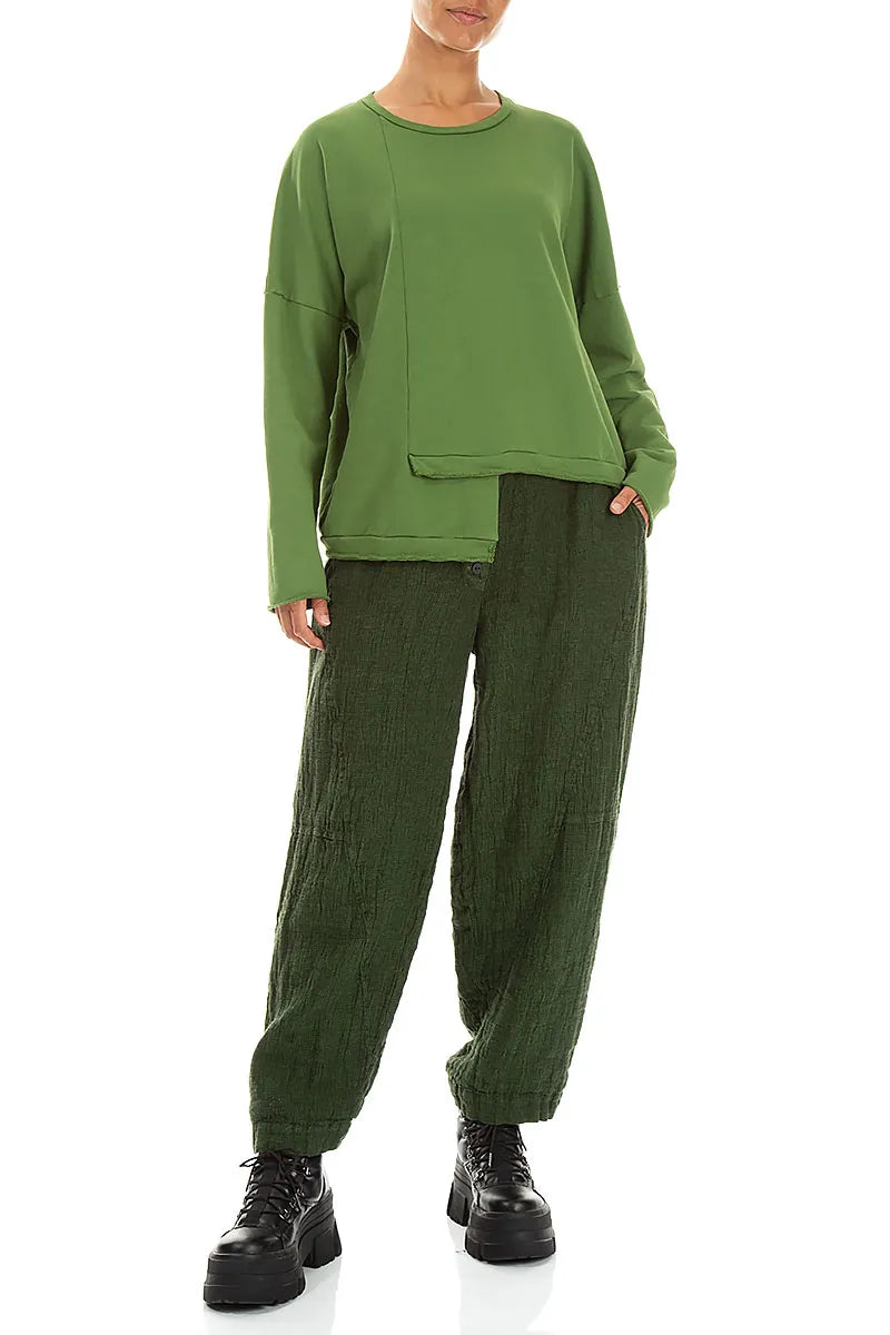 Blouse asymétrique en French terry Coton Vert trèfle