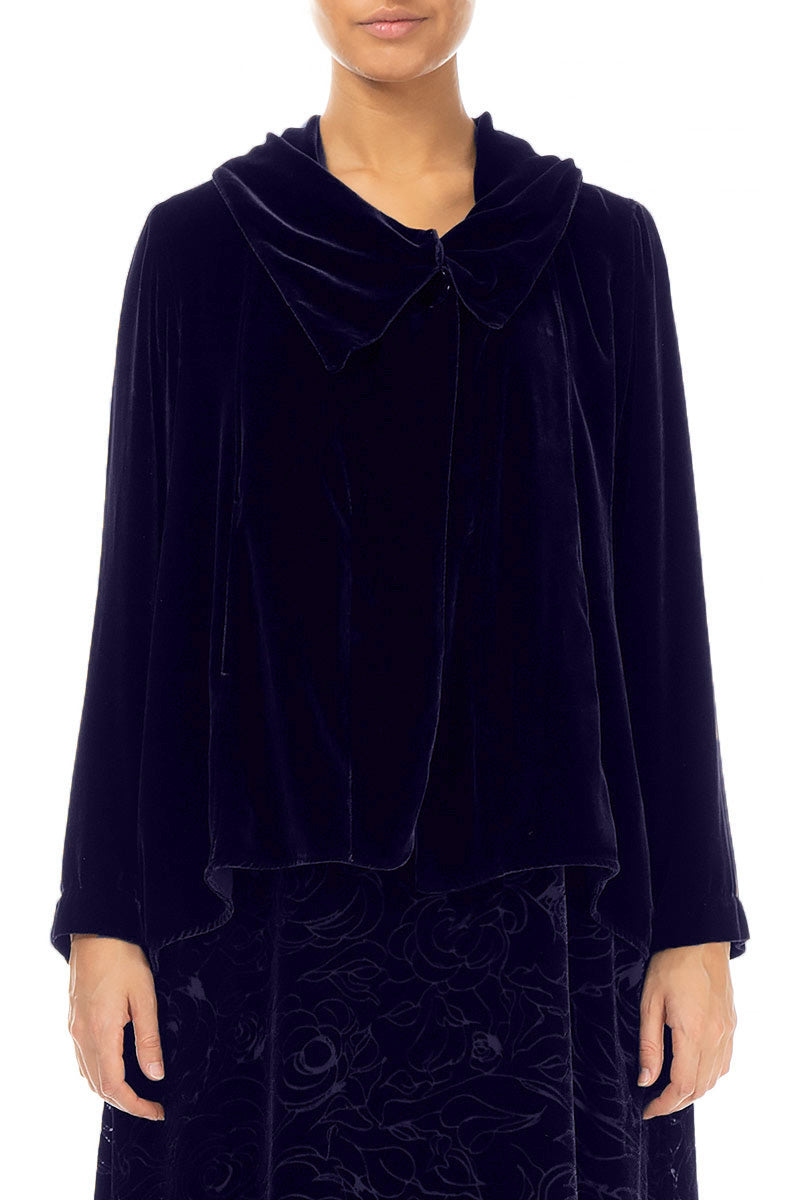 Asymmetric Single Button Royal Purple Silk Velvet Jacket
