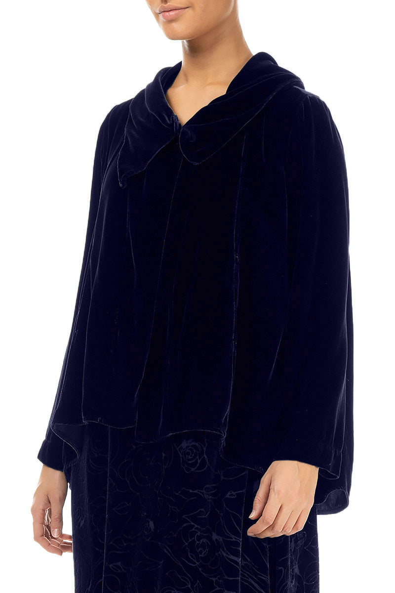 Asymmetric Single Button Royal Purple Silk Velvet Jacket