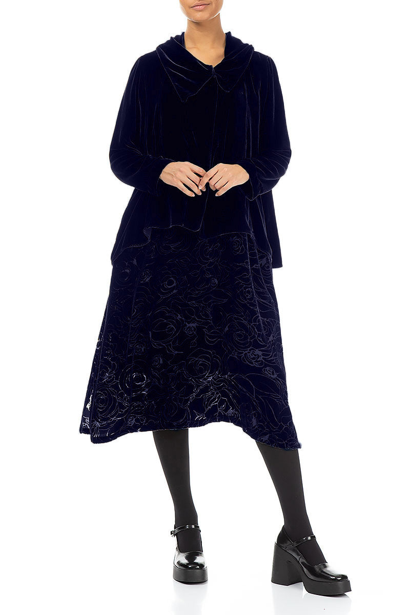 Asymmetric Single Button Royal Purple Silk Velvet Jacket