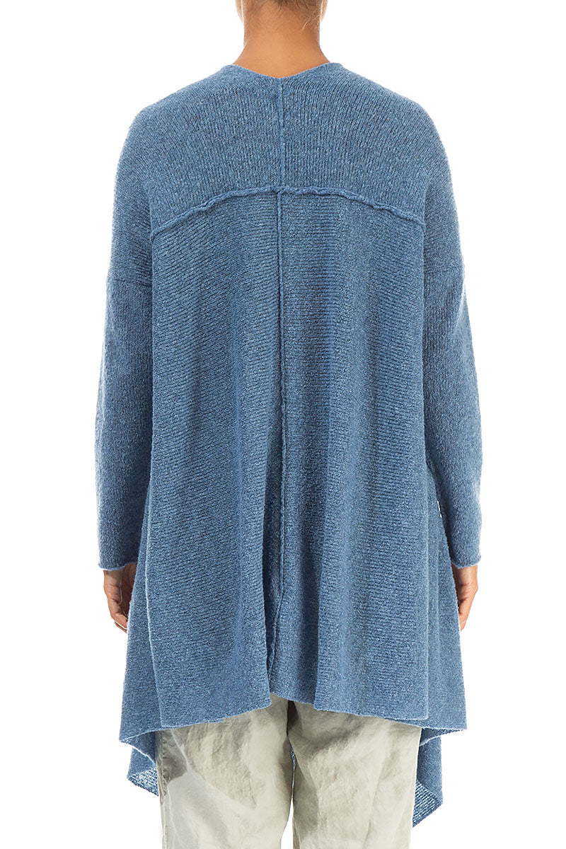 Asymmetrischer Wollpullover mit V-Ausschnitt in Petrolblau