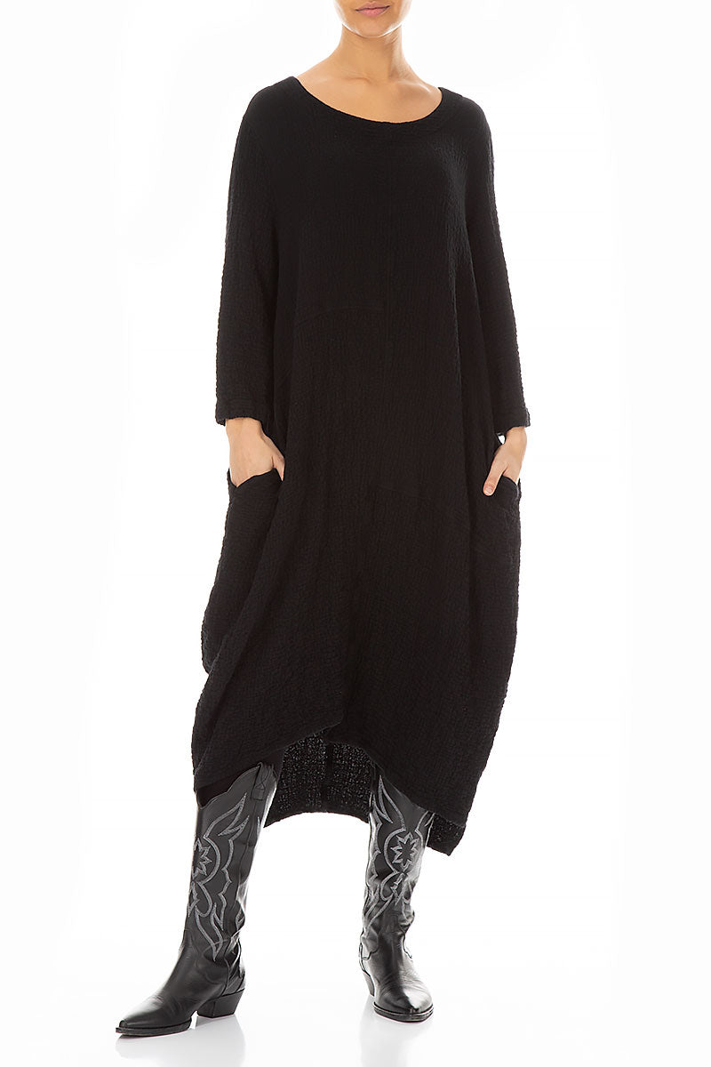 Asymmetrical Black Wool Dress 3