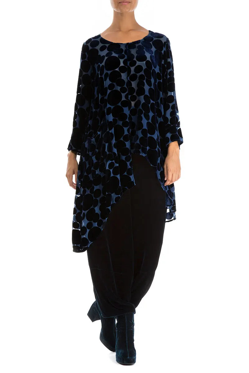 Asymmetrical Devoré Bubbles Royal Blue Silk Velvet Tunic