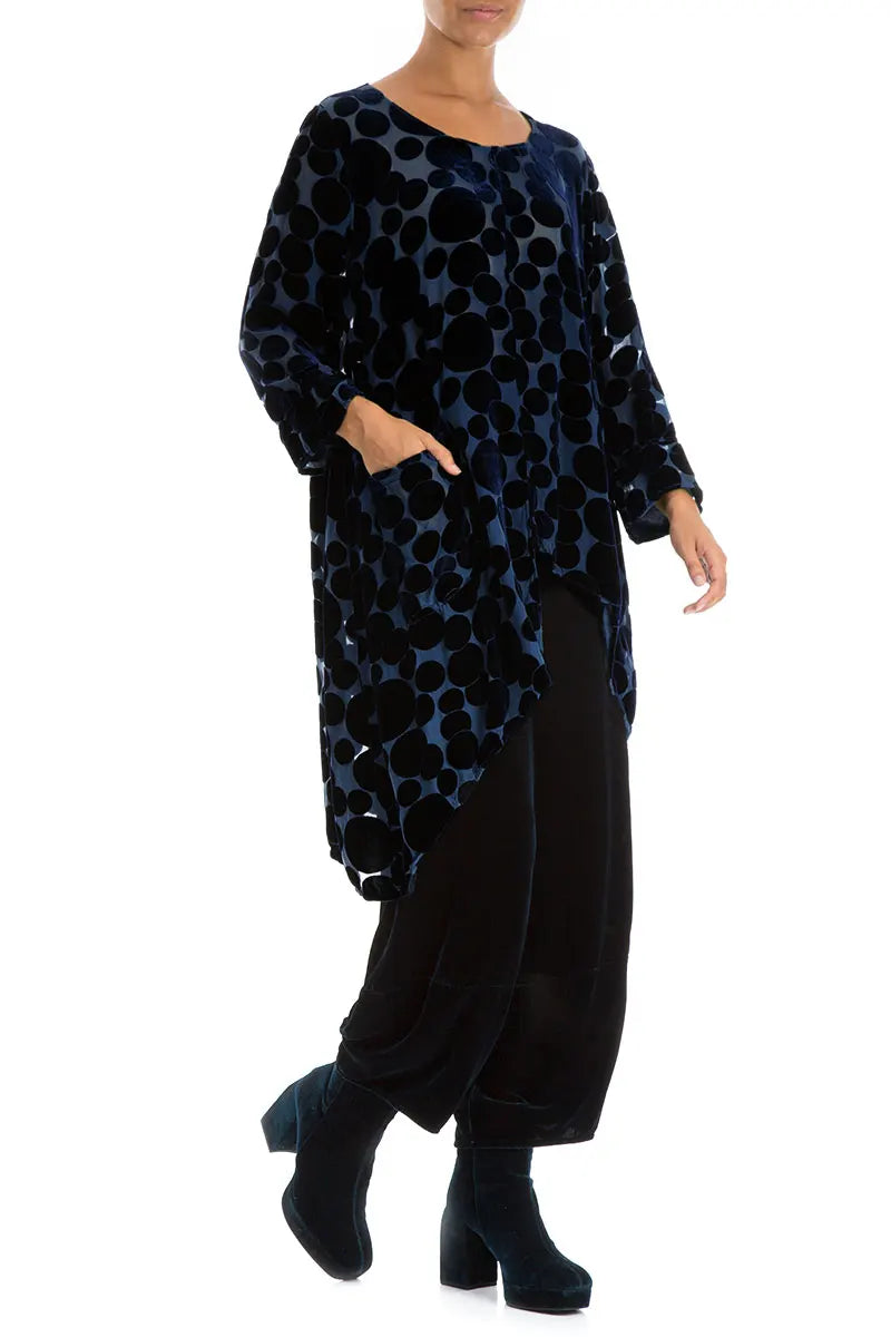 Asymmetrical Devoré Bubbles Royal Blue Silk Velvet Tunic
