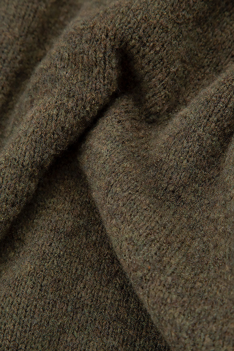 Asymmetrical Khaki Wool Cardigan