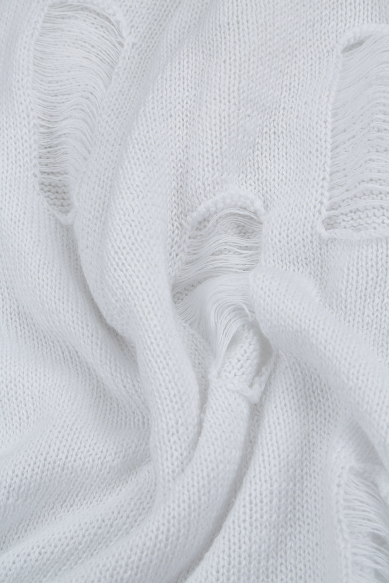 Distressed Detail White Linen Jumper 5