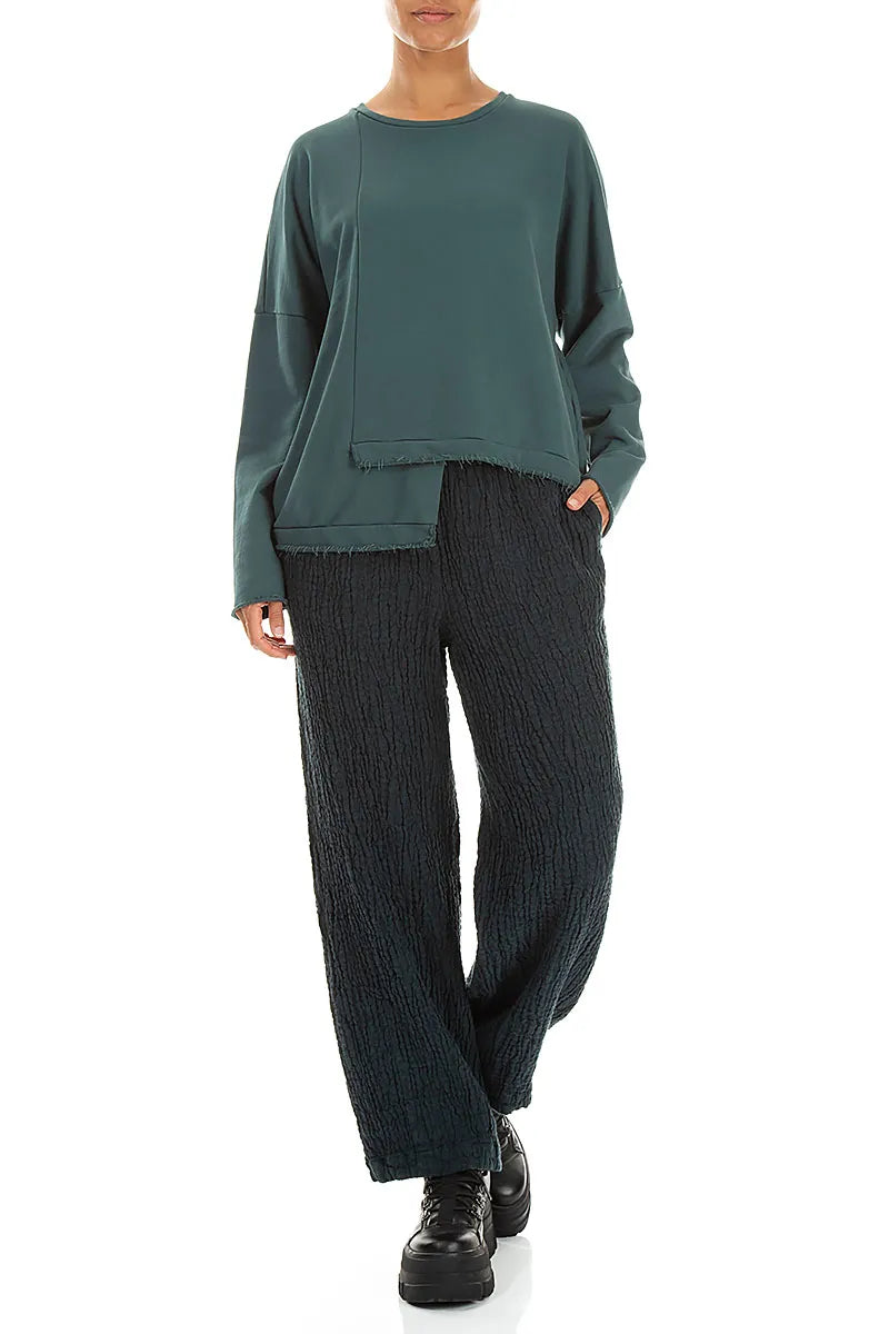 Back Pockets Deep Turquoise Textured Linen Trousers