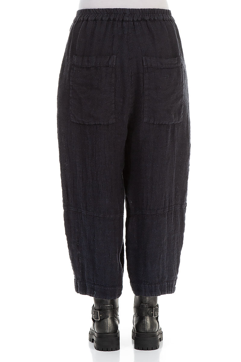 Back Pockets Slate Blue Mélange Linen Trousers 2