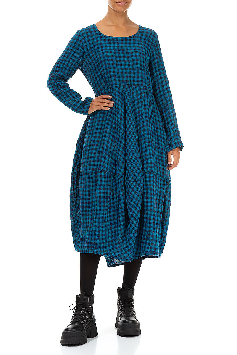 Balloon Blue Check Linen Dress 4