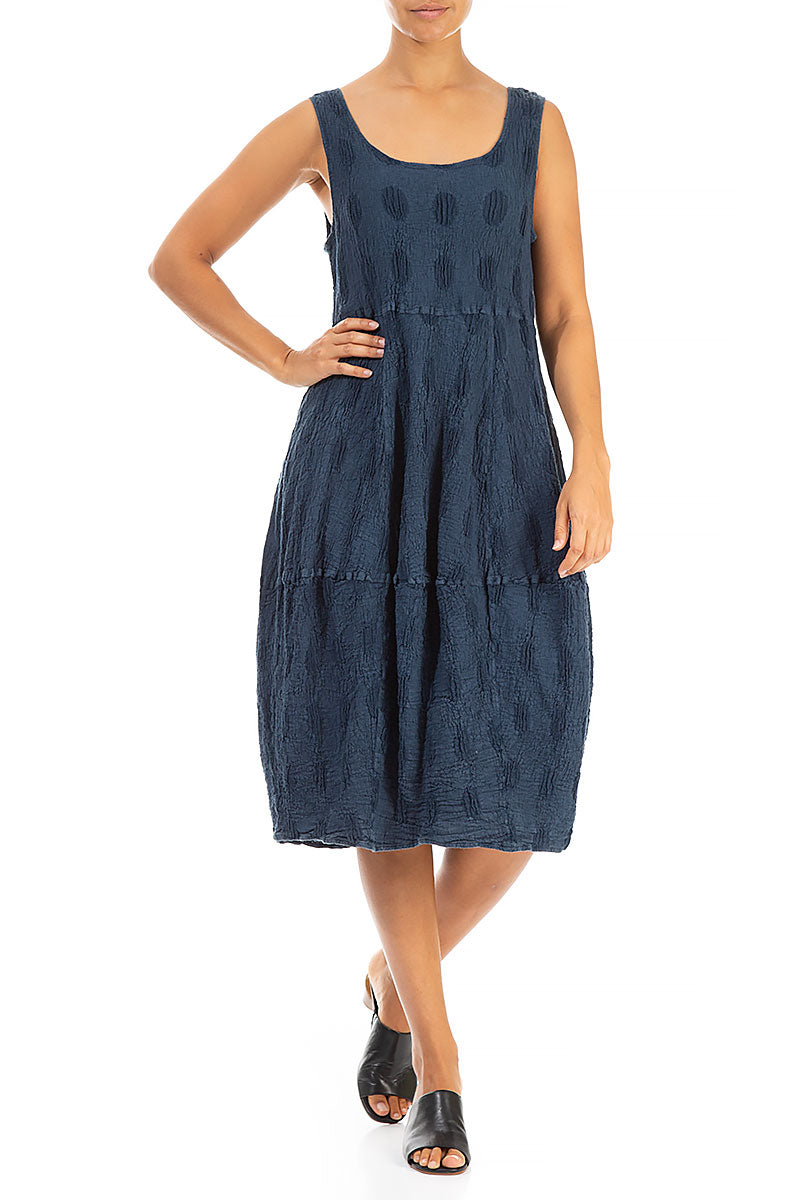 Balloon Bubbles Dark Blue Linen Dress 3