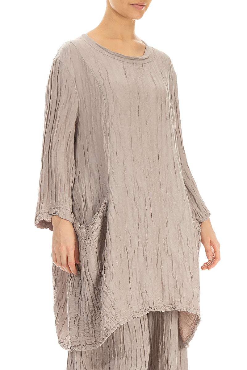 Balloon Beige Crinkled Silk Linen Tunic 3