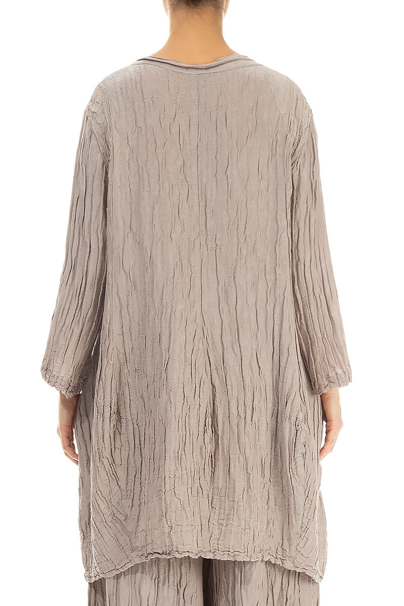Balloon Beige Crinkled Silk Linen Tunic 2