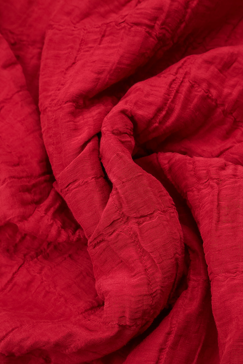 Balloon Crinkled Cherry Red Silk Linen Dress 5