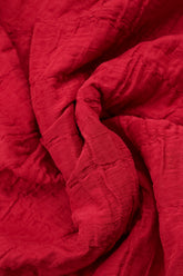 Balloon Crinkled Cherry Red Silk Linen Dress 5